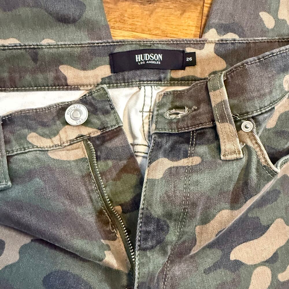 Hudson Women’s 26 Green Camouflage Barbara High Waist Super Skinny Ankle Jeans - Picture 10 of 12